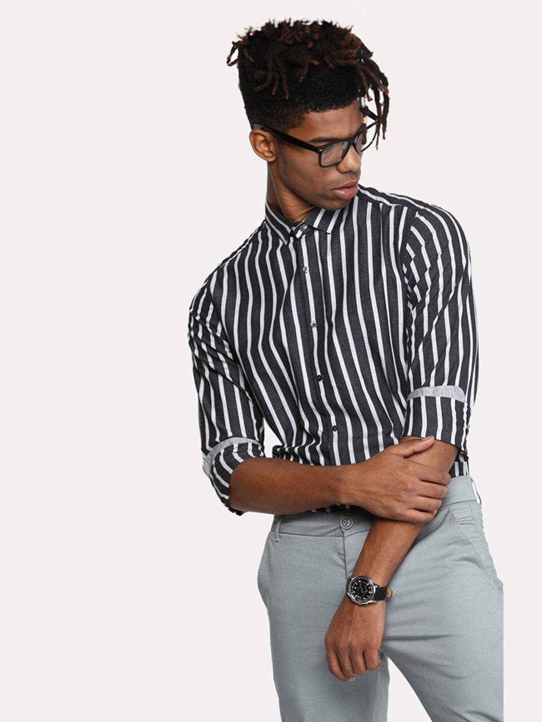 Buy Being Human Black Striped Casual 
