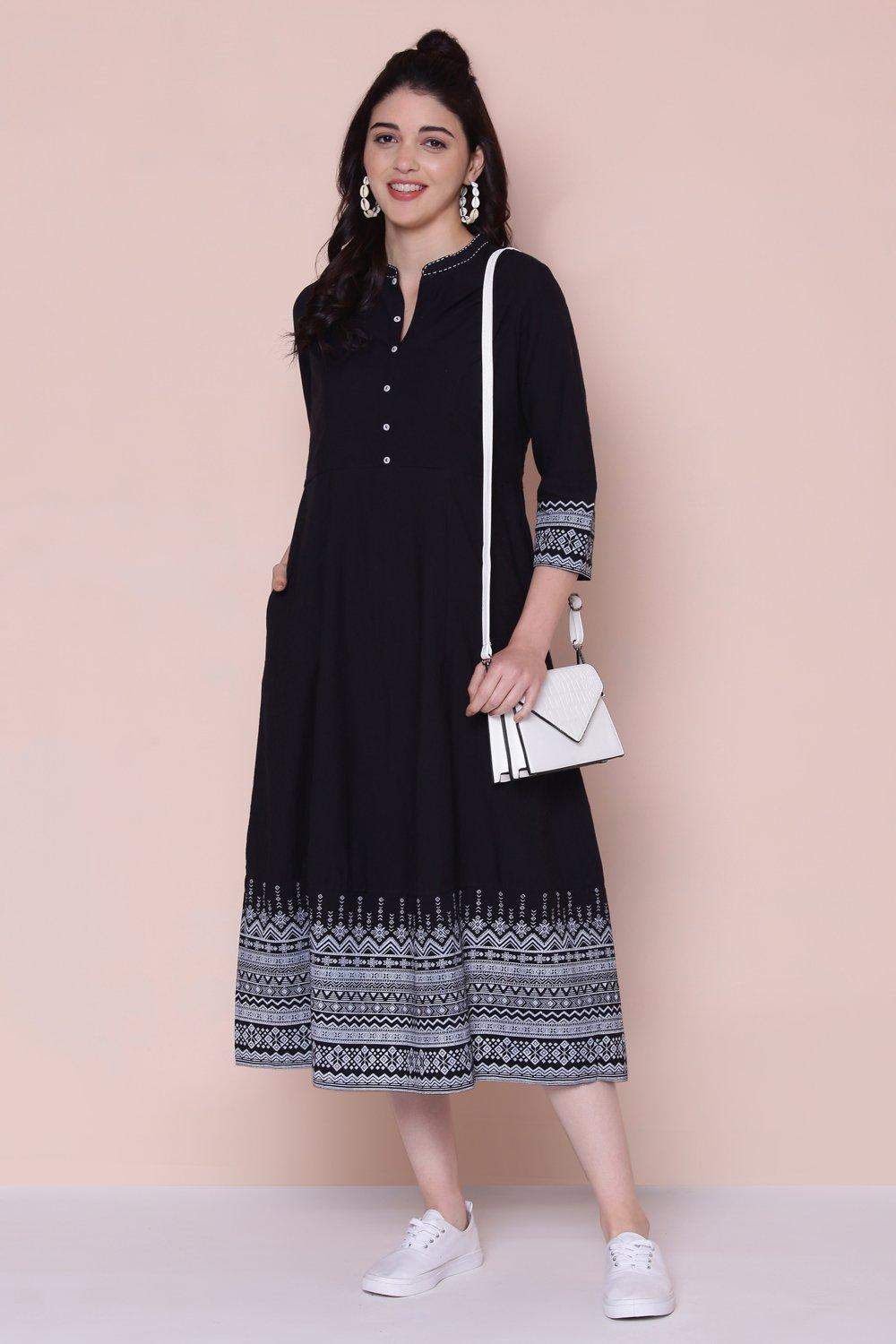 BIBA Black Cotton A-line Dress - 34 cm in Ahmedabad at  2,659 -  2,799 by  Sufi Creation - Justdial