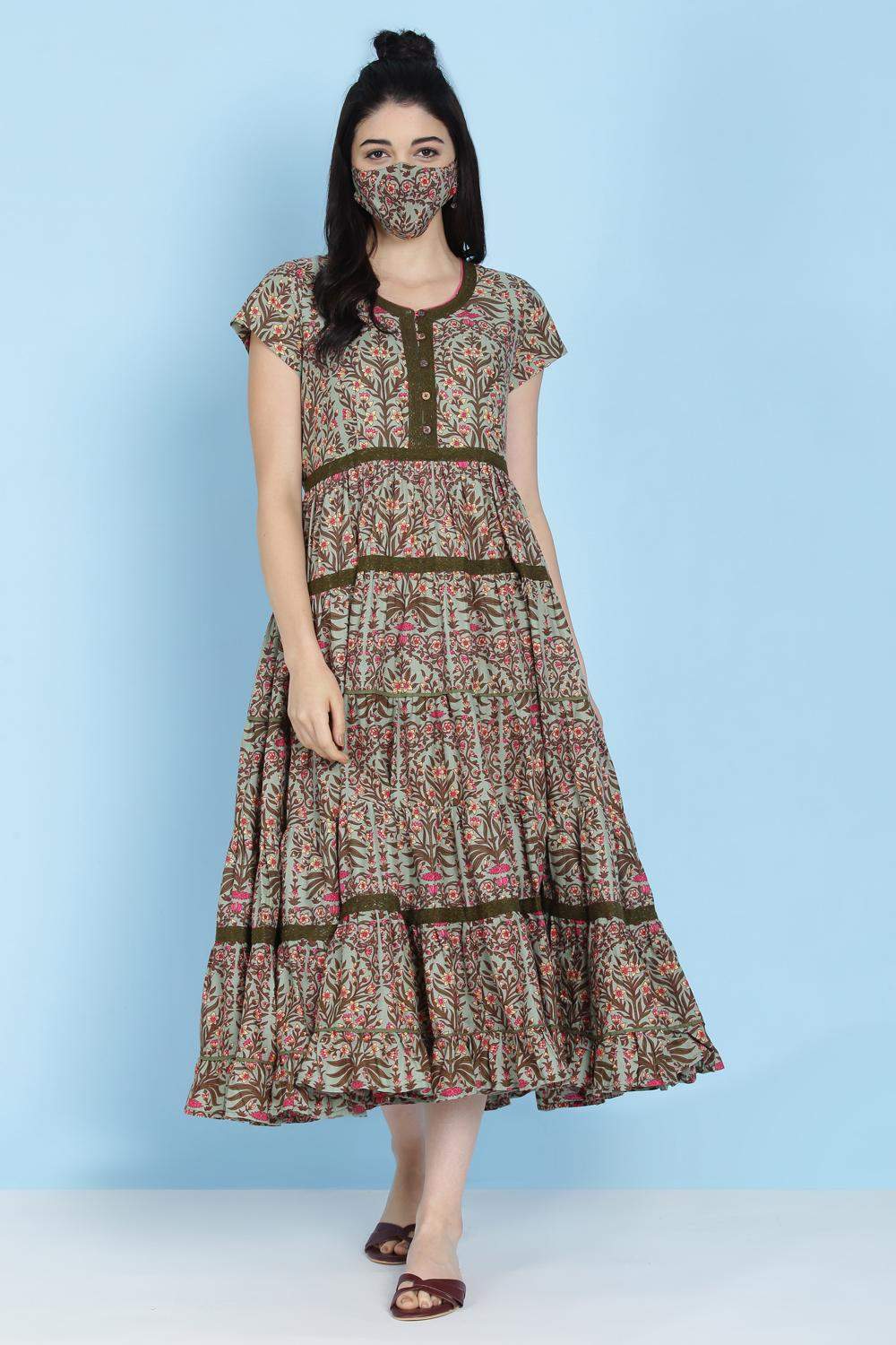 Biba Sage Green Cotton Fusion Wear 