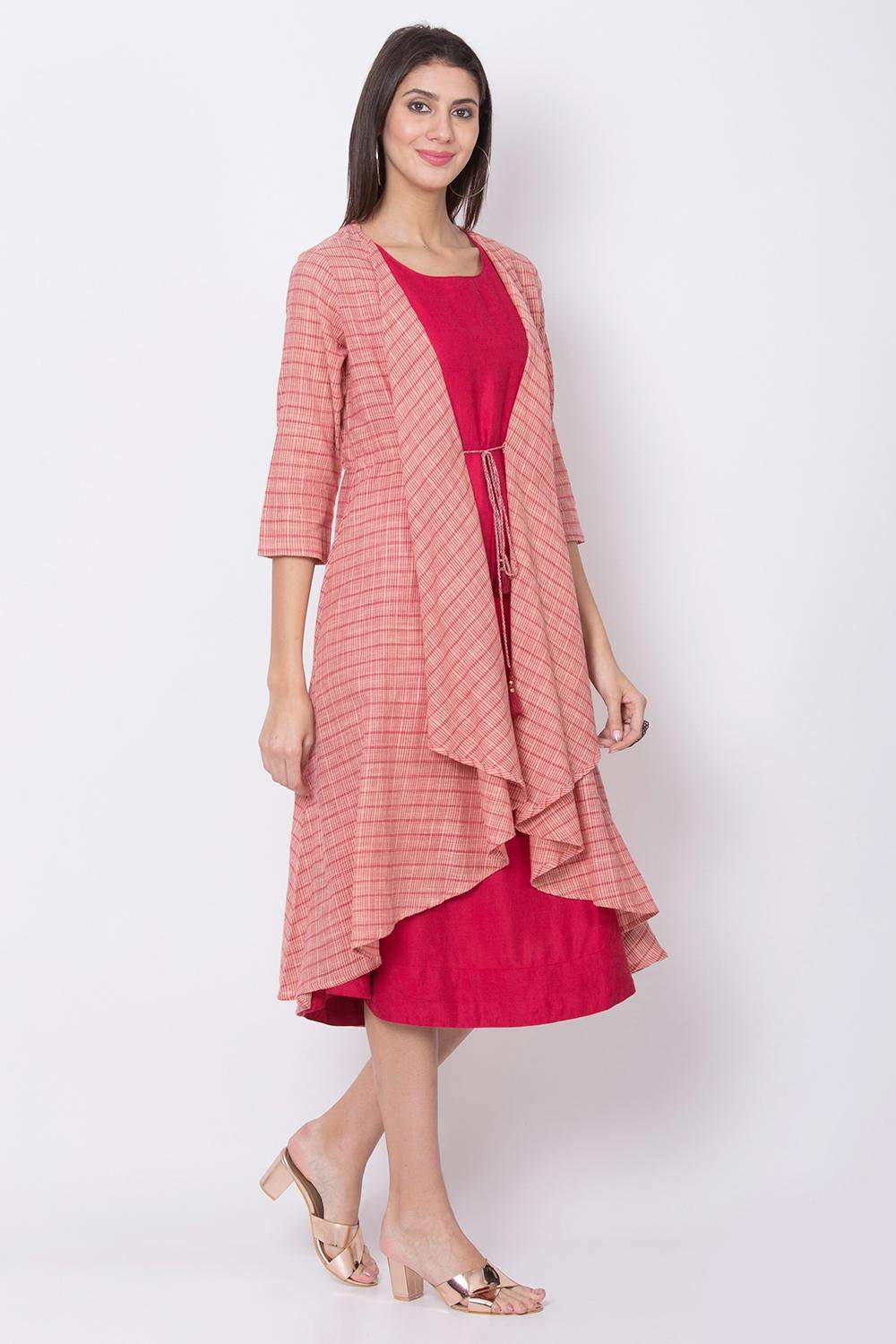 BIBA Red Viscose Cotton A Line Dress 32 cm in Bodinayakanur at