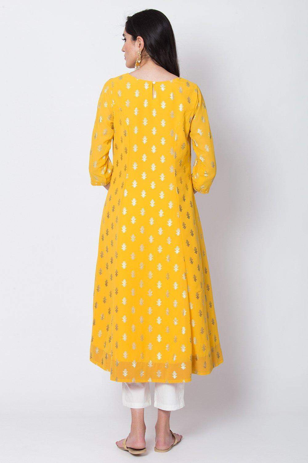 BIBA Yellow Art Silk A Line Kurta Dress - 38 cm in Delhi at  3,491 -   3,599 by Riya Collection - Justdial