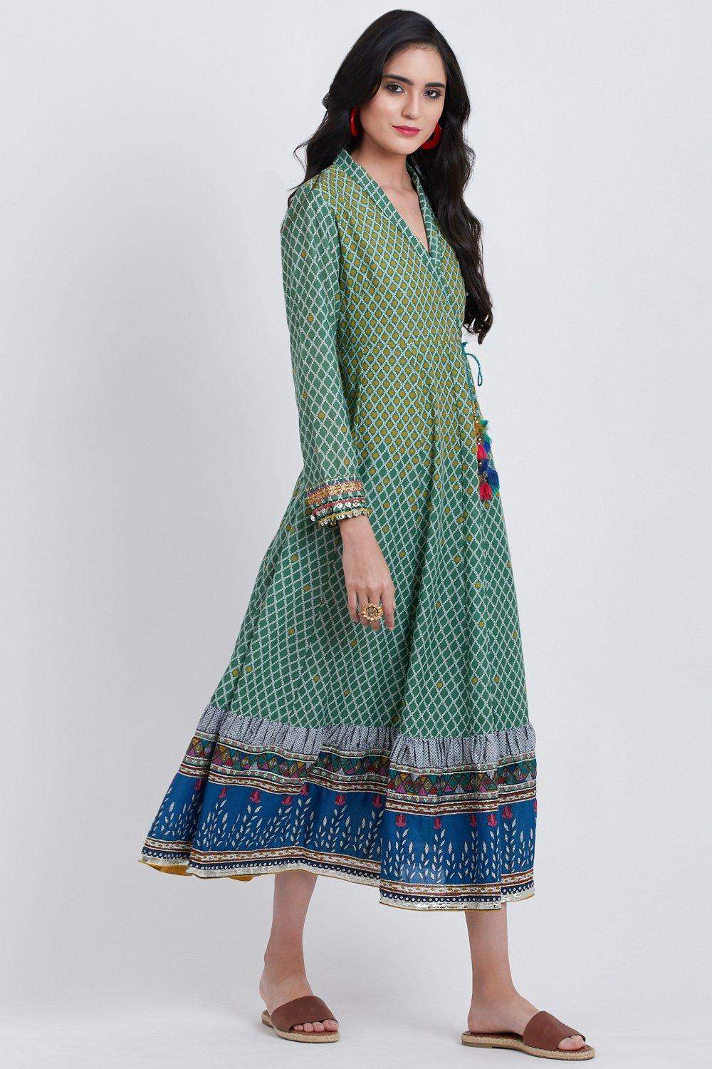 BIBA Green Cotton Flared Dress - 36 cm in Kolkata at  3,571 -  3,799 by  Attic Fashion - Justdial