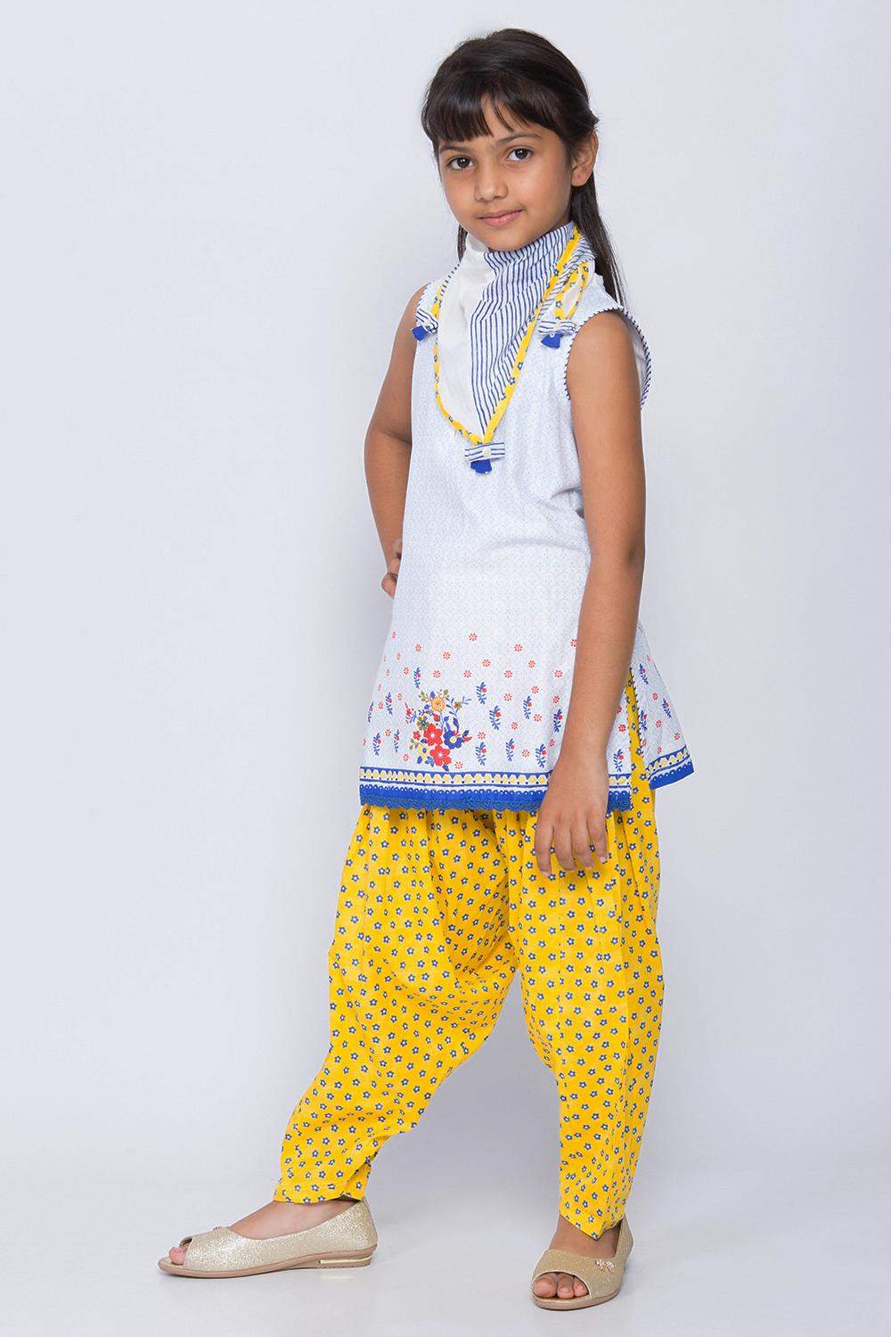 BIBA White And Yellow Cotton Piece Set 4-5 Years in
