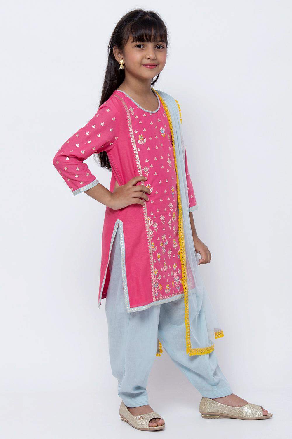 biba blue cotton straight suit set