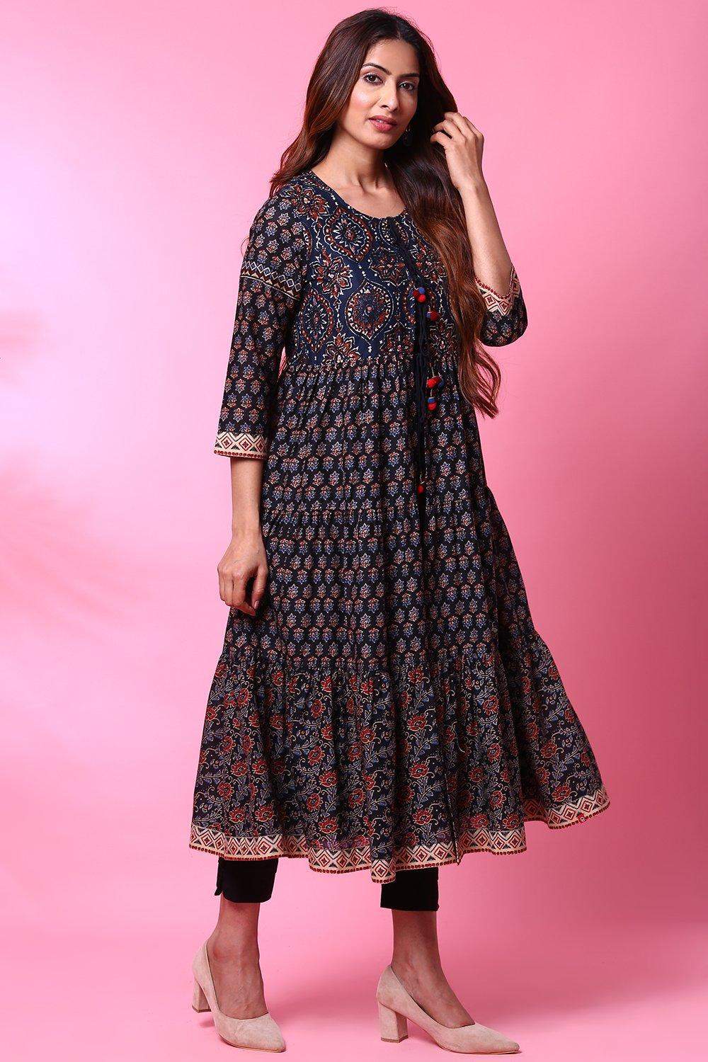 Biba Black Cotton Double Layered Kurta 