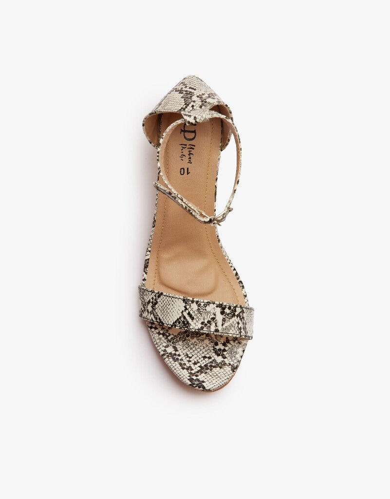 Snake Print Low Block Heel Sandal, Polyurethane Material in