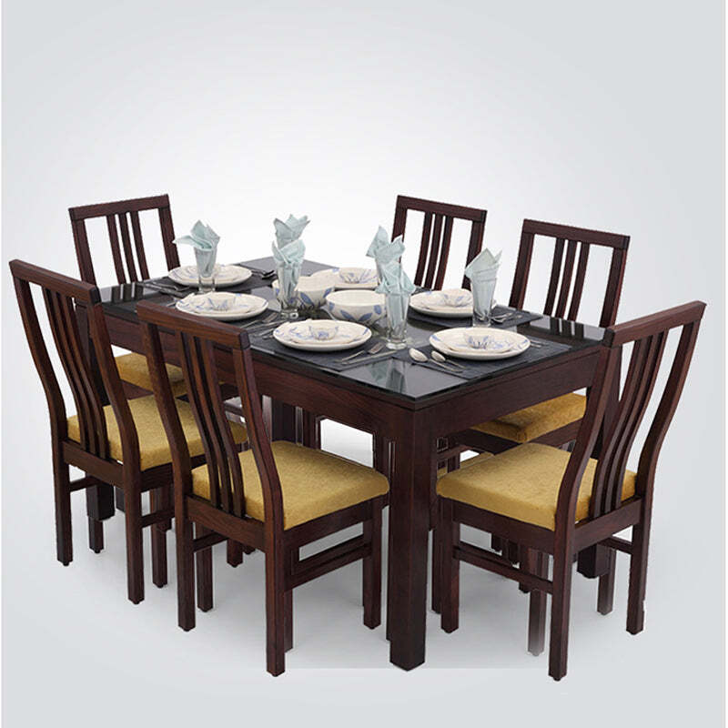 Black Color Seater Glass Top Wooden Dining Table in Delhi at