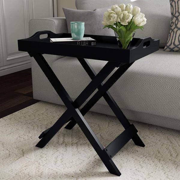 Black Foldable Rectangle Coffee Table with Detachable Tray in