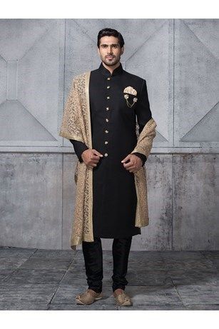 Black Sherwani With Golden Dupatta in Delhi at ₹ 6,500 Piece