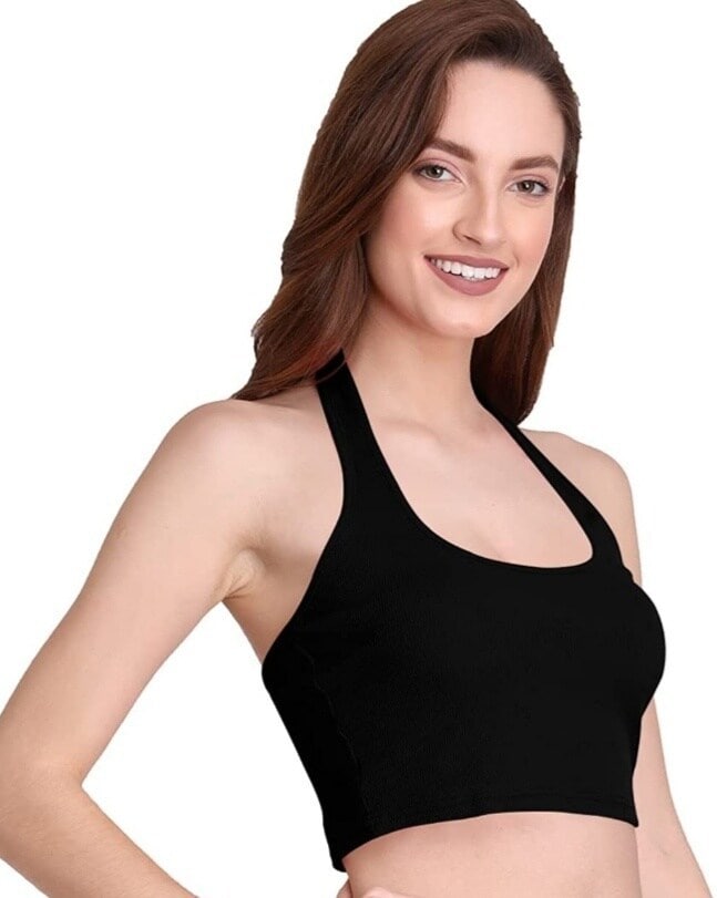 Black Slim Fit Womens Cotton T-Shirt, Solid Color, Short Sleeves