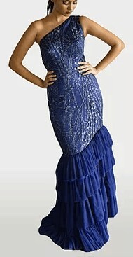 blue dress with green heels Viha Blue Hand Embroidered Fish Cut Drape Saree – LaGlits
