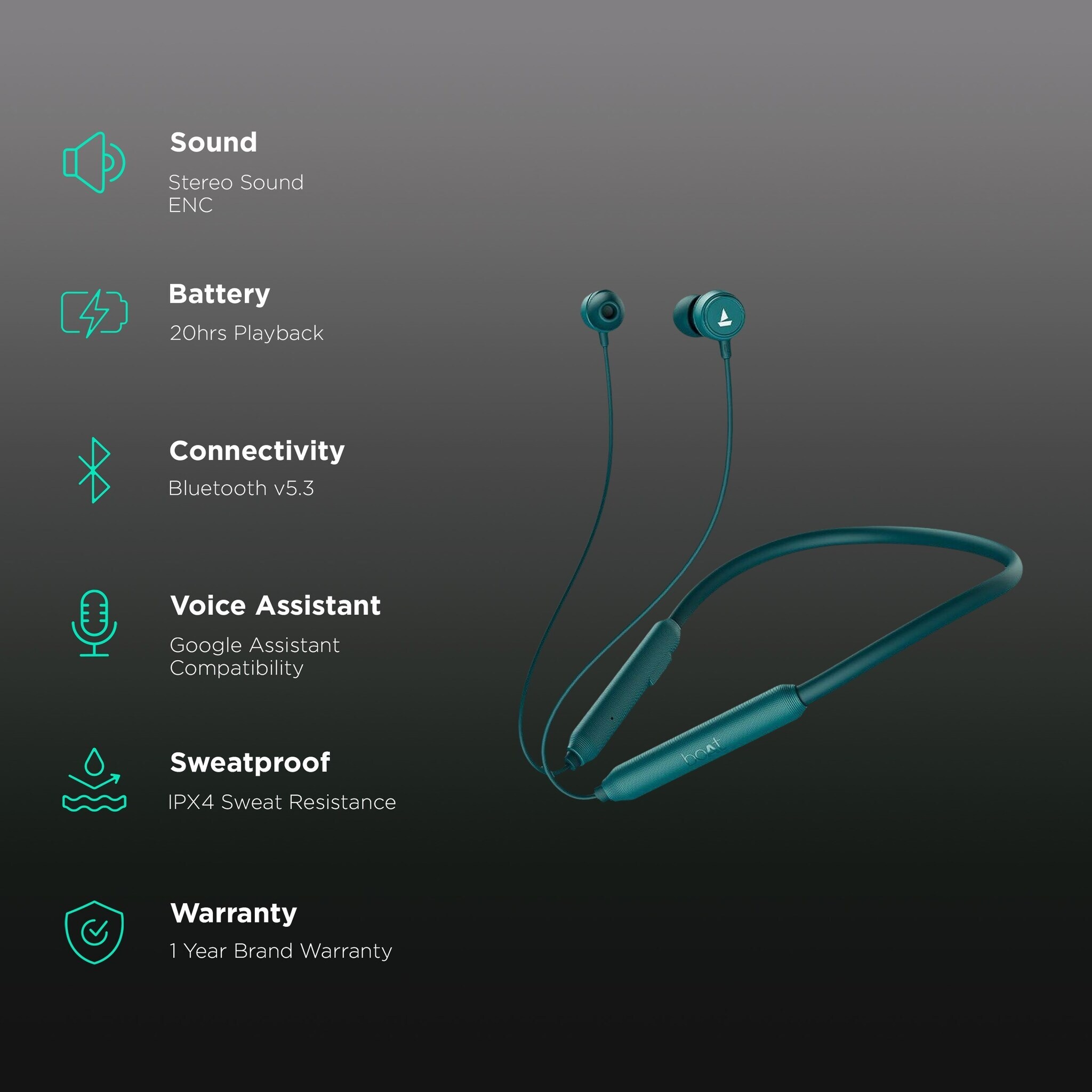 boAt Rockerz 195 Pro Bluetooth Earphones (Teal Green) in Delhi at