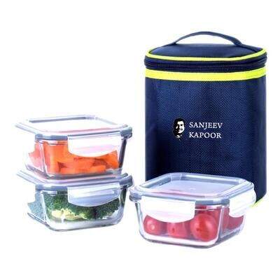 Square Glass Lunch Boxes With Insulated Bag Set Of in Kottayam