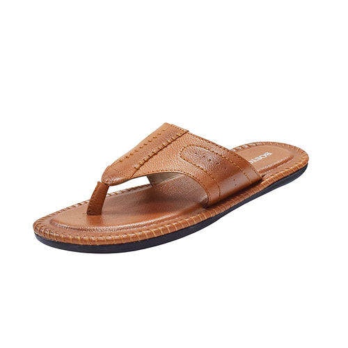 Relaxo Tan Casual Mens Slippers (Size: 7, Black, PLM-606) in