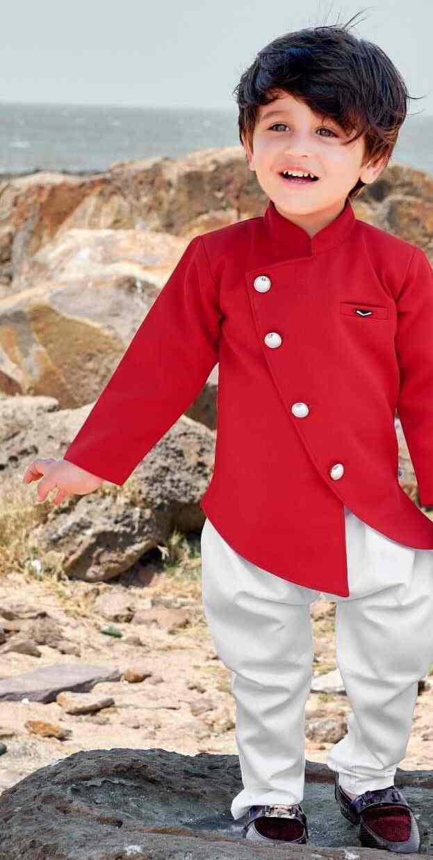 Boy Kids Readymade Western Style Dark Red And White Colour Pant