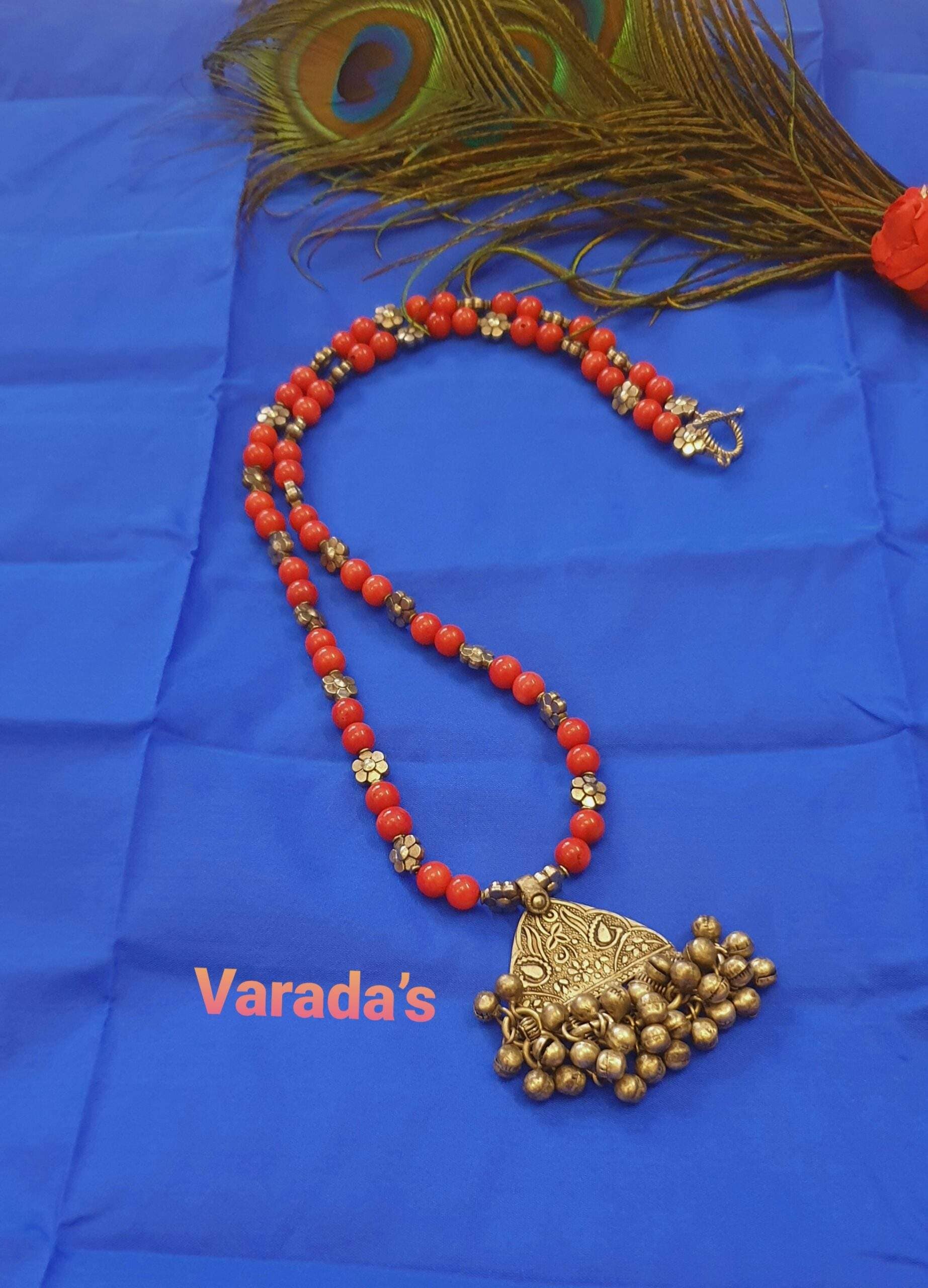 BT Red Coral Necklace with Tribal Pendant, Ideal for Party Wear in