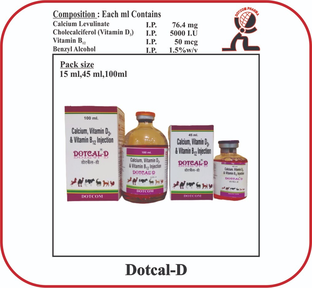 Calcium, Vitamin D3 & Vitamin B12 Injection Dotcal - D - 45ml in Mumbai at   33 / Pc by Dotcom Pharma - Justdial