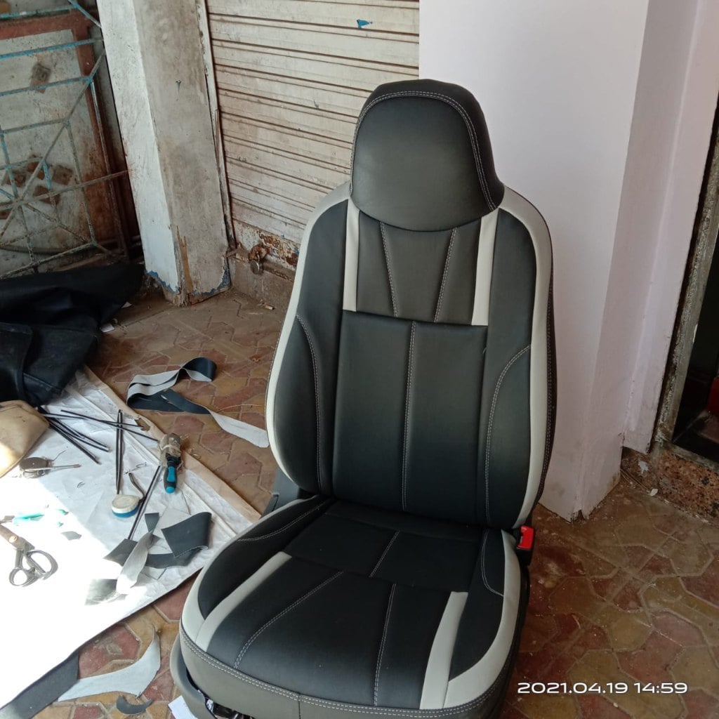 Car Dual Tone Black And White Colour Leather Seat Cover -5Seater