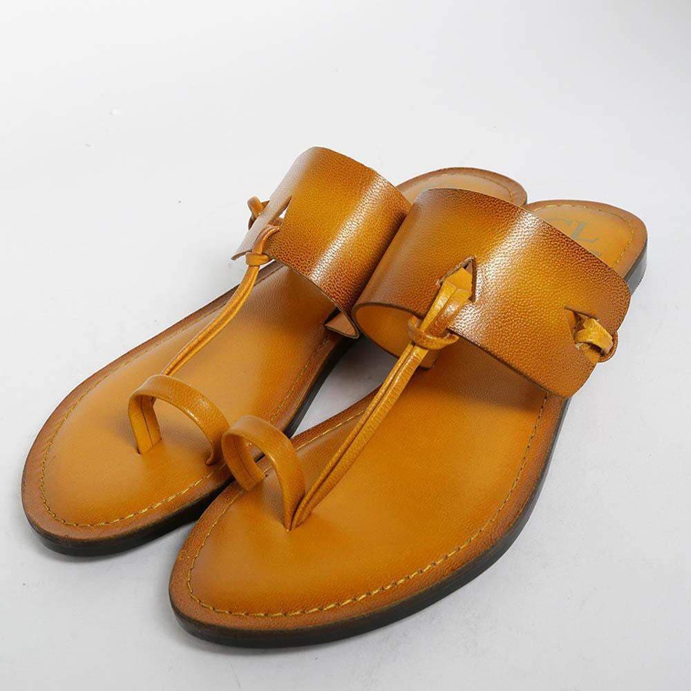 CARLTON LONDON CLL-5092 Womens Leather Flat Sandals (Yellow) in