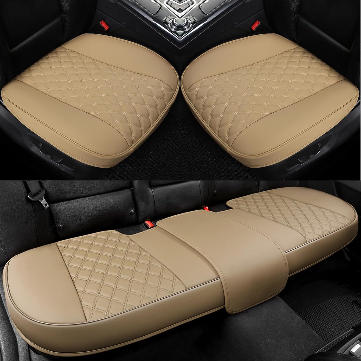 Light Cream Panther Luxury Faux Leather Car Seat Cover Set in