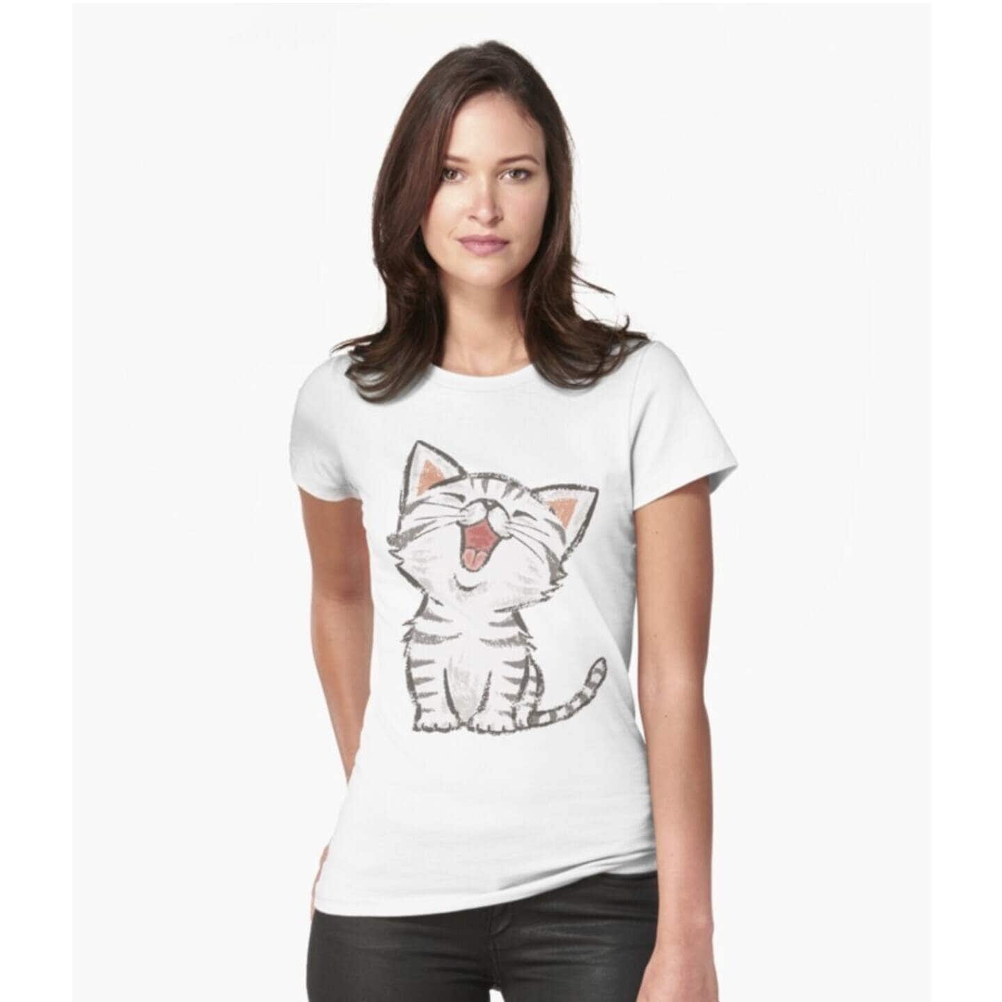 Cat Women Self-Design Cotton T-Shirt Regular Fit in Surat at - Main Image
