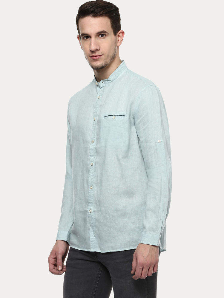 Celio Green Linen Regular Men's Shirts (Size: XL, LAMAO@SEAGREEN