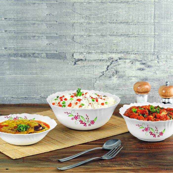 Cello Imperial Serving Bowl Set Aqua Leaves (3 Pcs) in Mumbai at