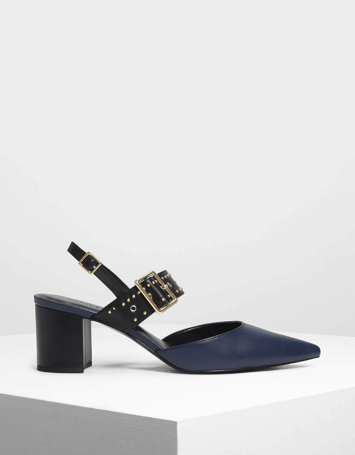 Keith Studded Pointed Slingbacks (Chalk 