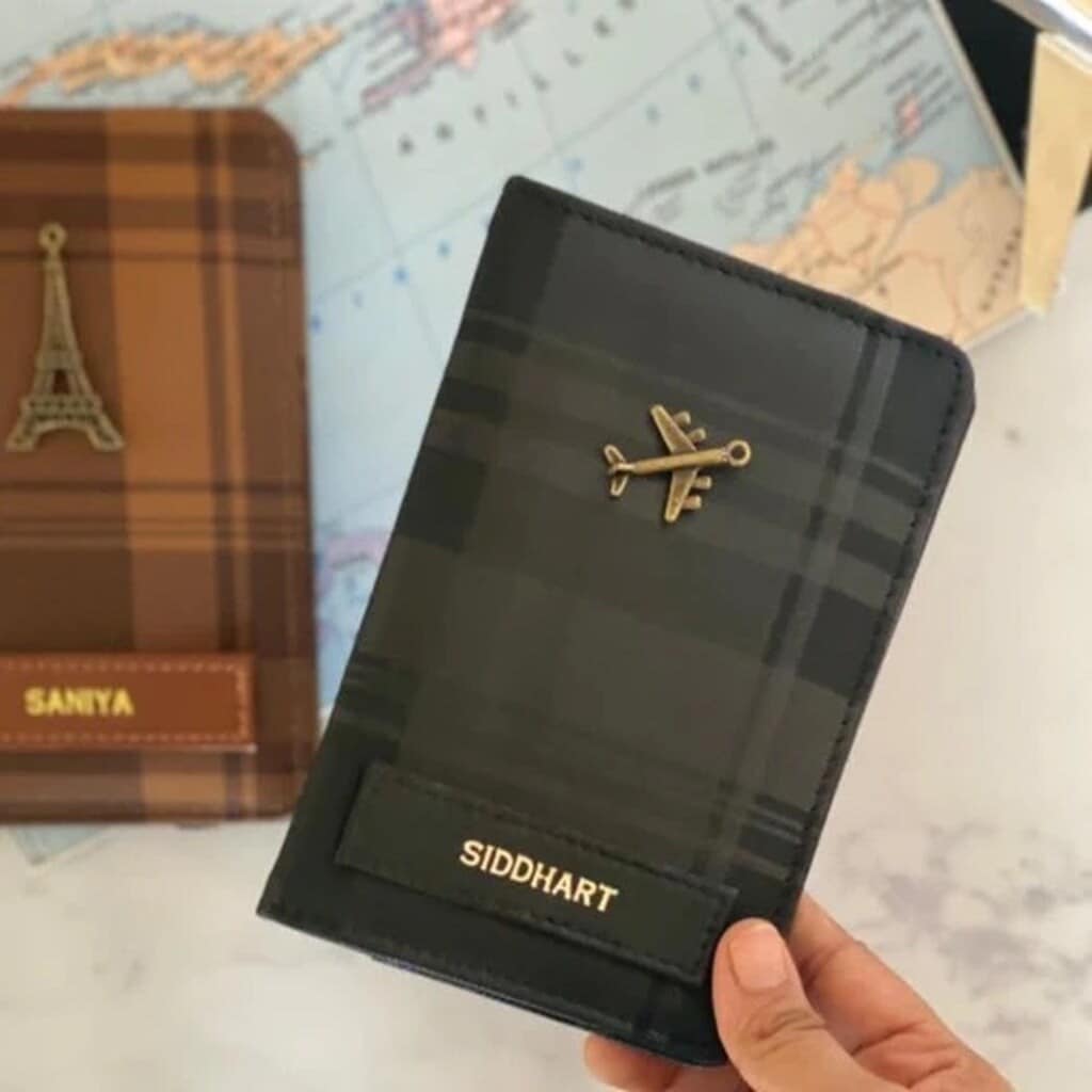 Checkered Passport Holder with Customizable Names in Indore at - Main Image