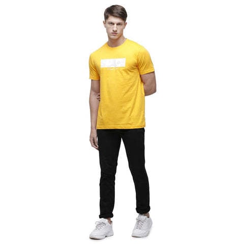 CLASSIC POLO Men'S Round Neck Half Sleeve Mustard Cotton T-Shirt