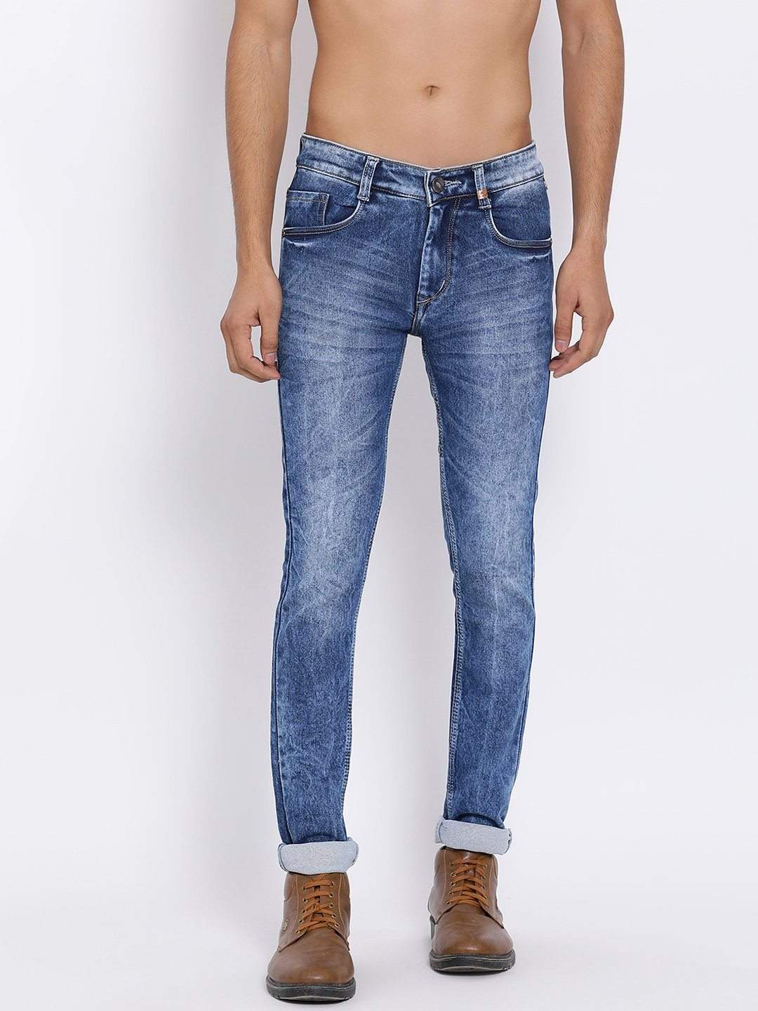 Cobb FJGAOL9038BLUE_36 Blue Stone Wash Denim Narrow Fit Jeans in