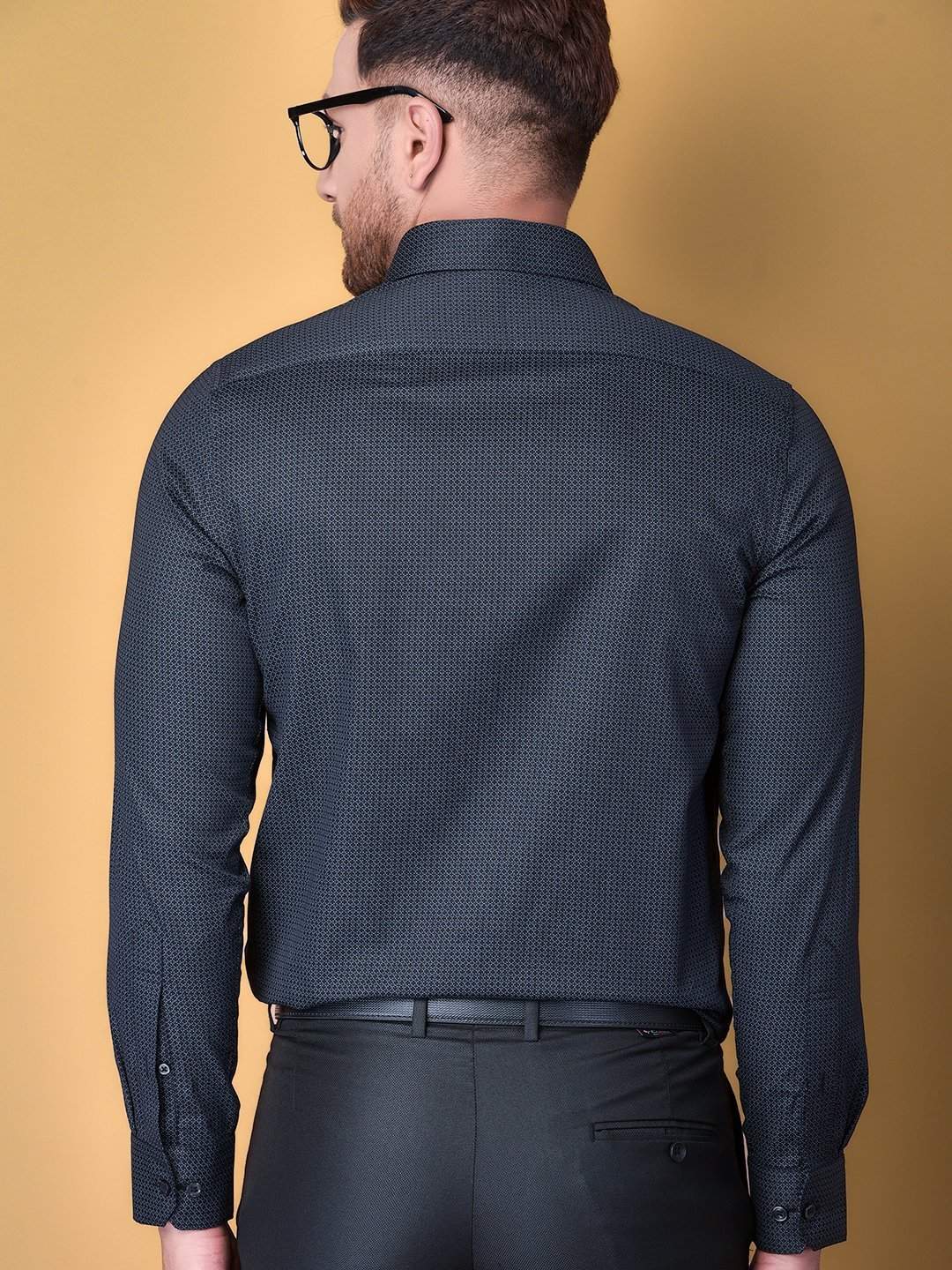 Cobb FSAG20022BLACK_42 Black Printed Slim Fit Formal Shirt in