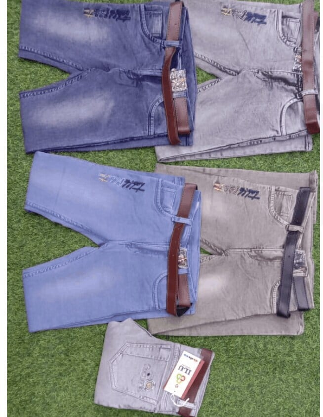 Comfort Striped Polyester Kids Jeans, Button Closure, Dark Shade