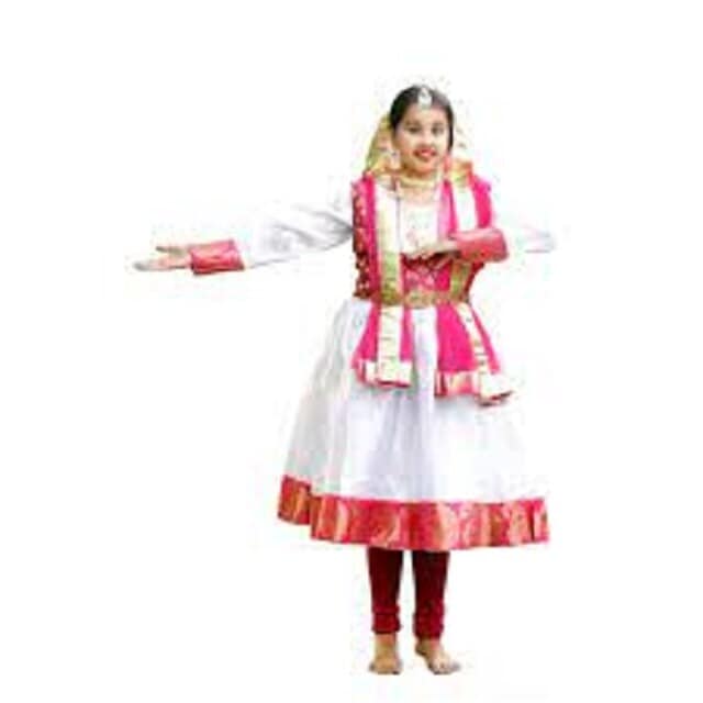 Costume Of Kathak – White Magenta Anarkali Indian Dress in