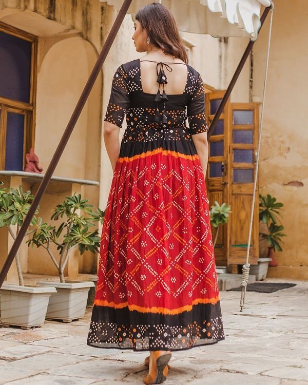 white christmas dresses Women's Bandhani Silk Dress – Trendia main image 0