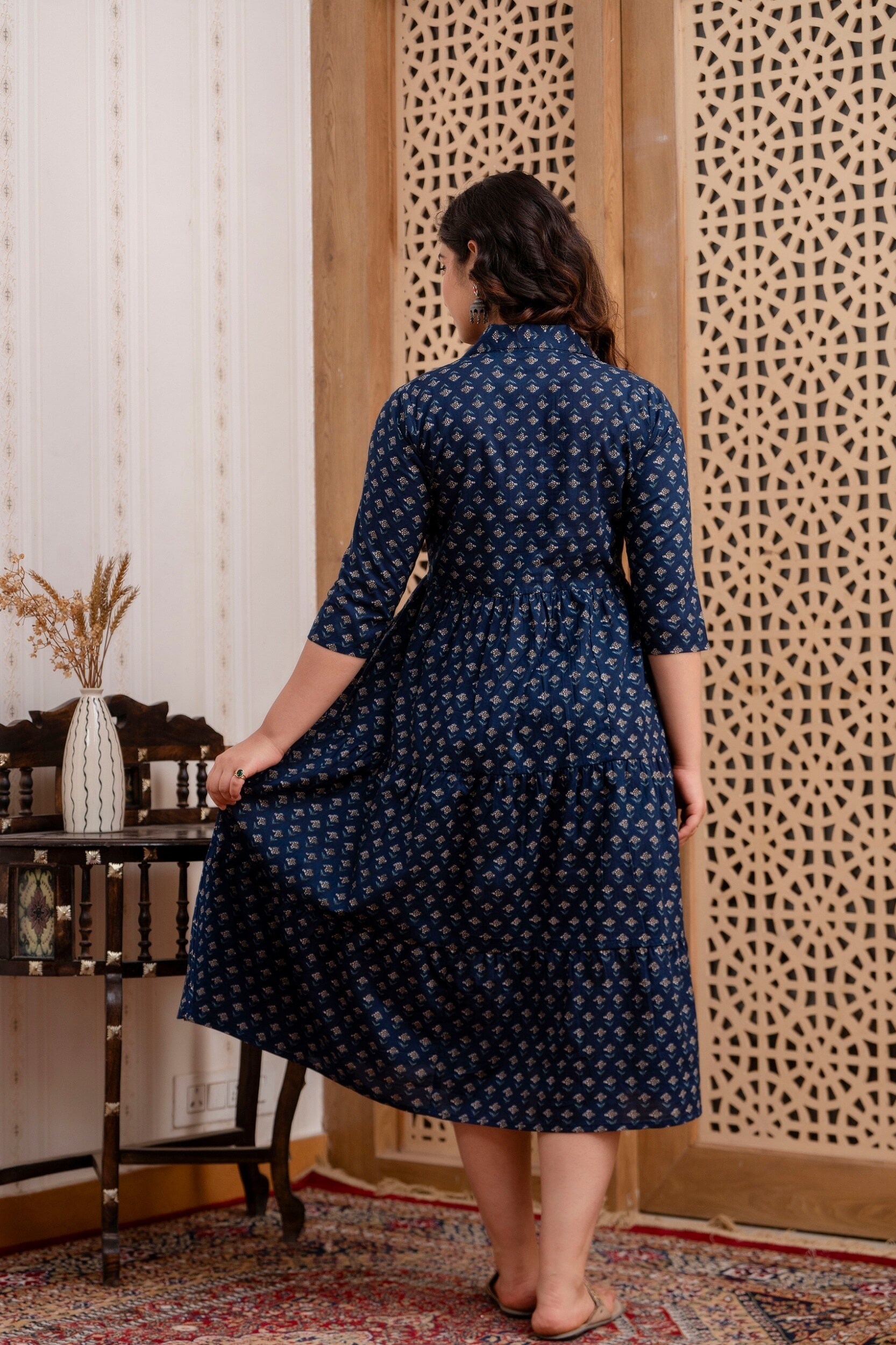 Cotton Blue Butti Shirt Collar maternity 3 Tier dress ( XXL ) in Jaipur at  best price by Purvansh Enterprises - Justdial