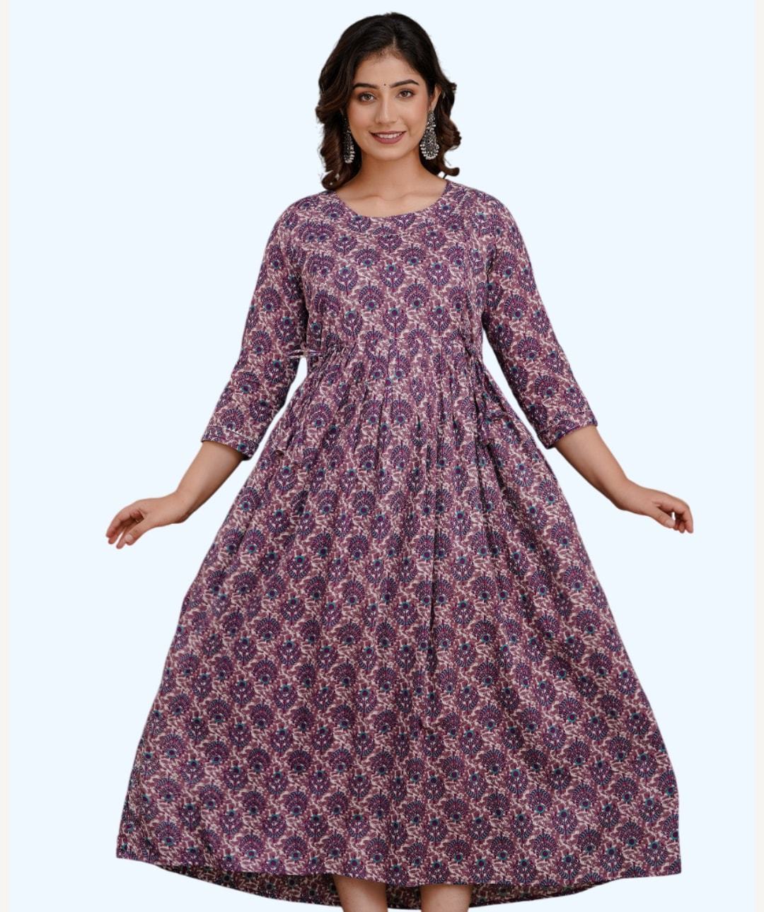 Cotton Floral Printed Women's Maternity Gown With Zipper For