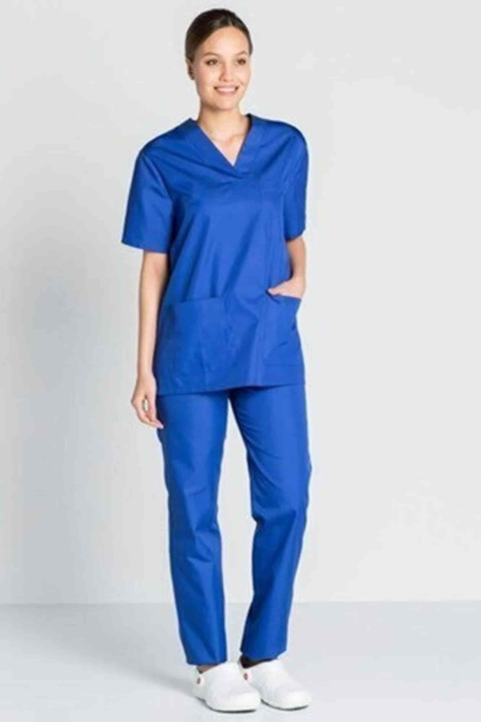 Women's Cotton Hospital Nursing Staff Uniform Blue (S-XL) in