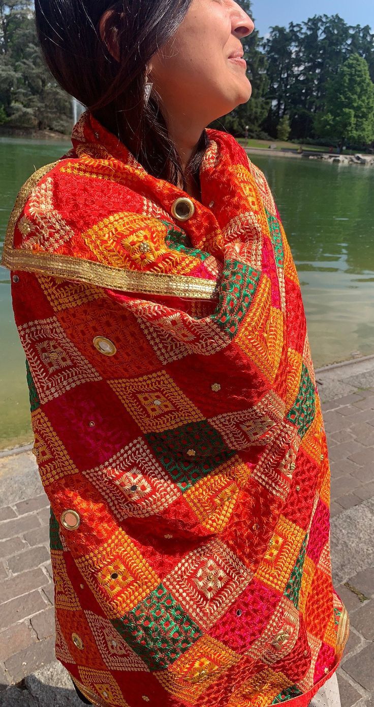 Cotton Orange Phulkari Dupatta in Kolkata at ₹ 349 Pc by Navya