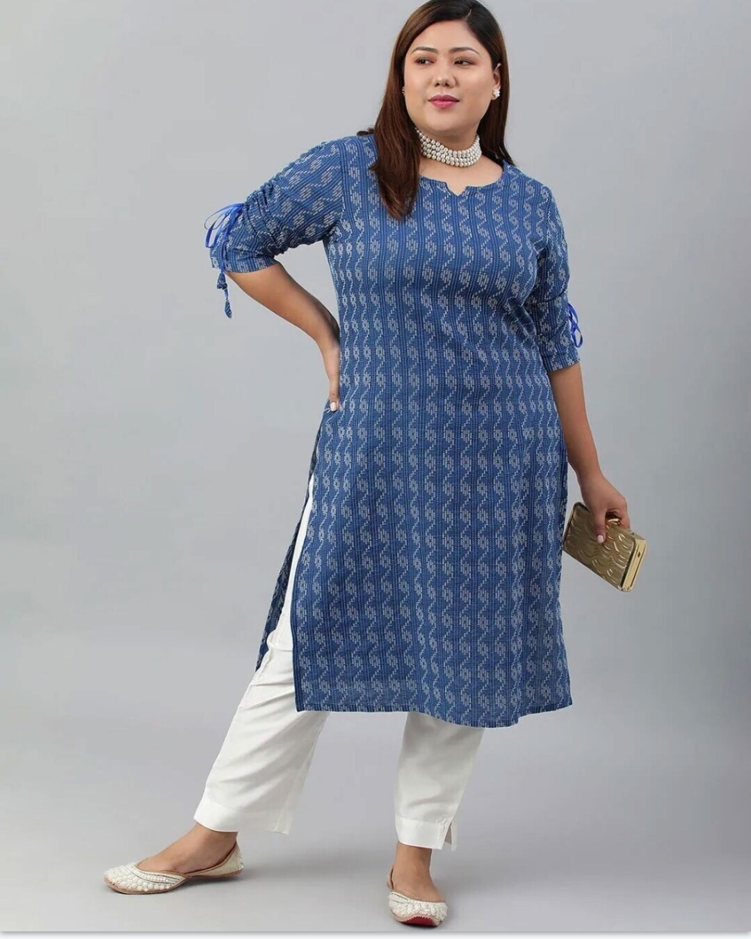 Cotton Printed Straight Kurti For Women, Blue (3XL-6XL) in Jaipur