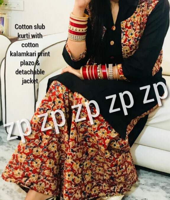 Excel Fashionz Cotton Slub Kurti With Cotton Kalamkari Print Plazo