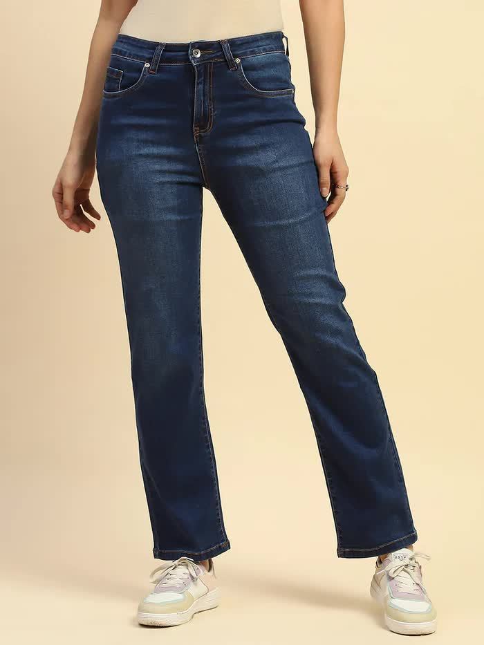 Cotton Straight Relaxed Fit Jeans For Women (Dark Blue) in Jodhpur