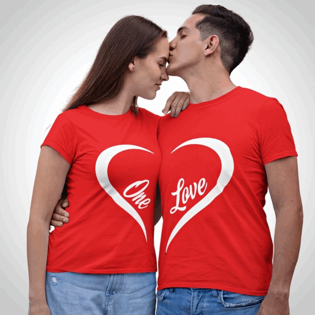 Hangout Hub One Love Heart Couple T-Shirt (2XL, Red) in Pune at