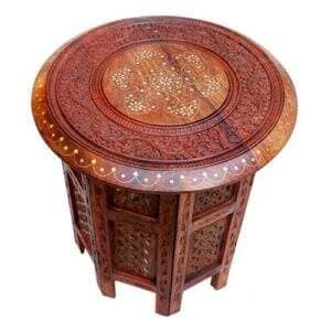 CraftyKart Sheesham Wooden Round Shape Hand Carving Foldable
