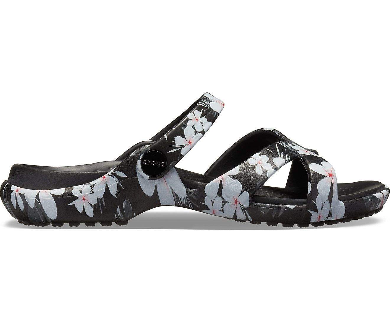 Crocs Meleen CrossBand Grph Tropical Floral Black Women Sandal 205711 98F 8