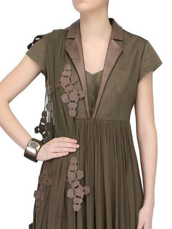 Cynosure Brown Leather Collared Anarkali Dress With Leather Cut Work  Duppata in Jaipur at  500 -  1,000 / Unit by F.K. FASHION - Justdial