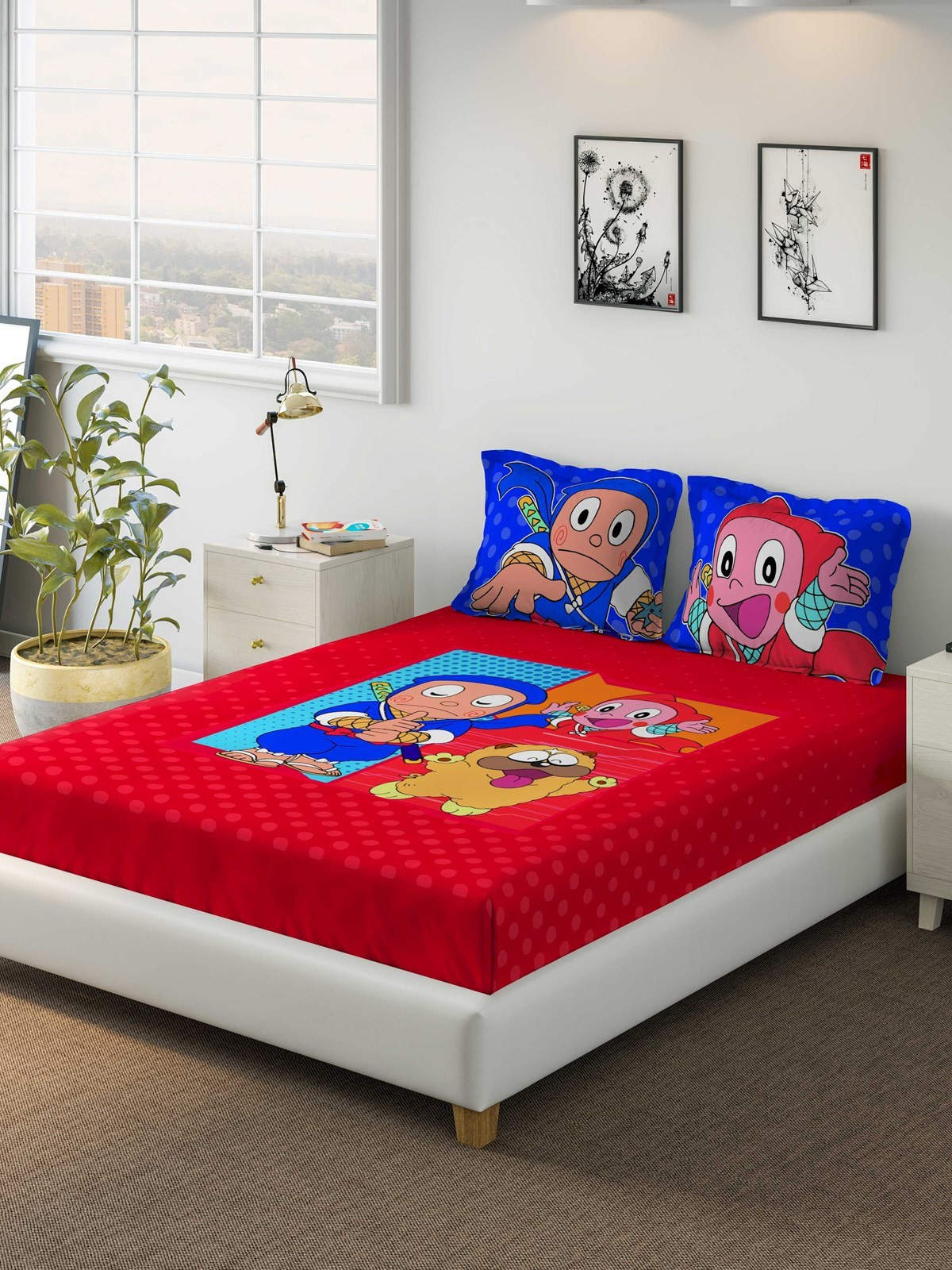 D'Decor Ninja Hattori Double Bed Bed Sheet Blue 124643 in Mumbai