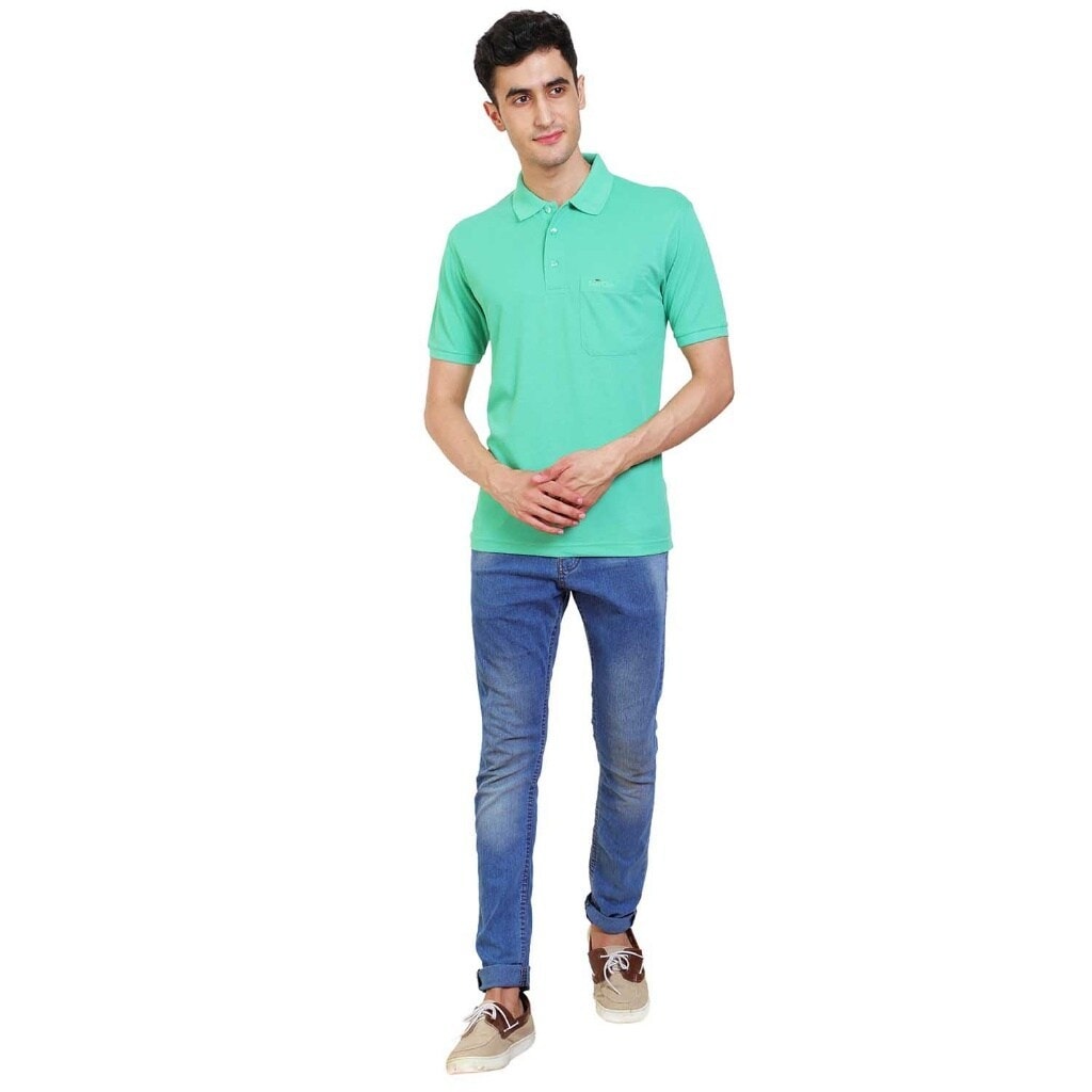 Deer Club Men's Regular Fit PALE GREEN Colour Polo Neck Solid T