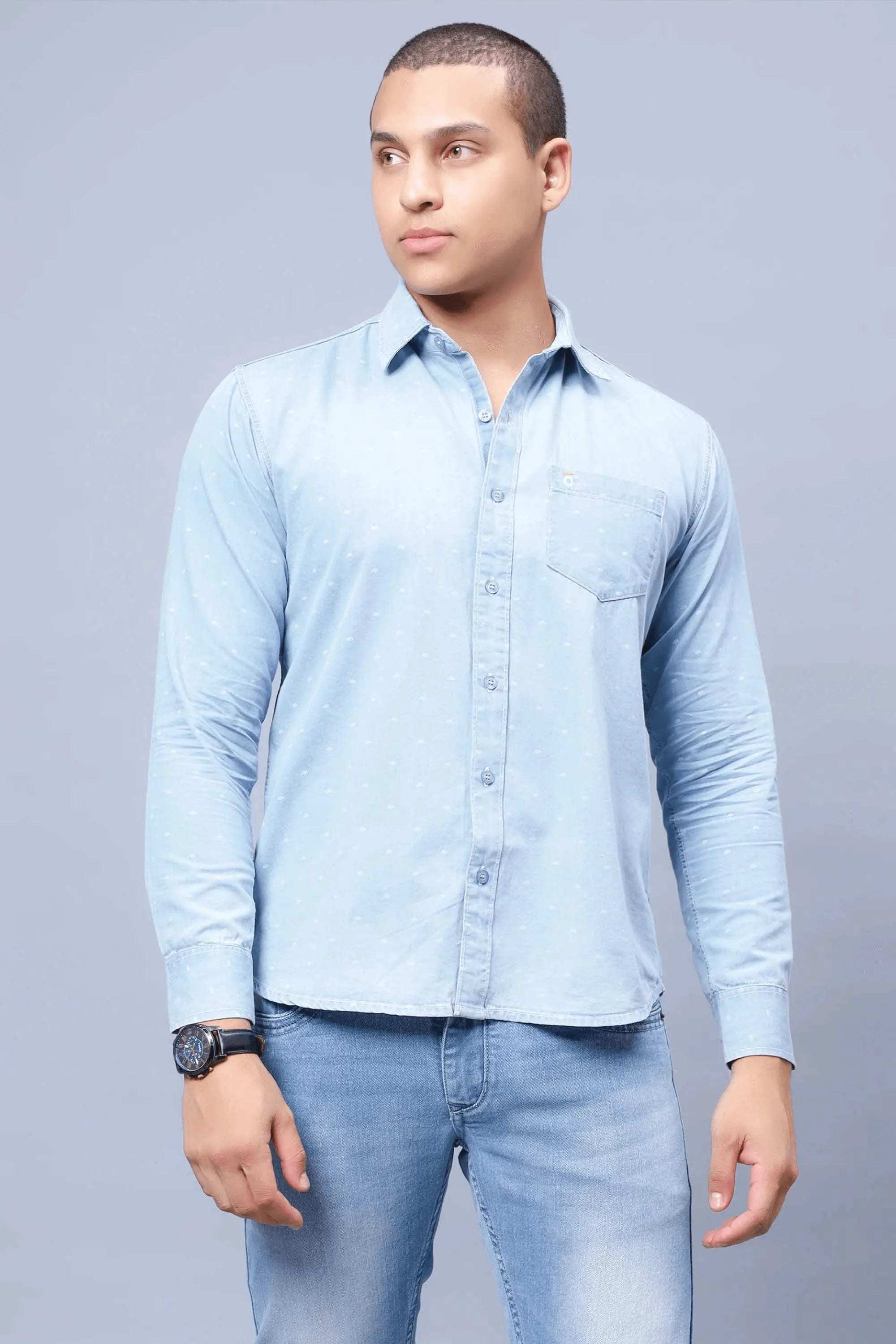 Denim Plain Long Sleeve Men's Shirts (Light Blue) in Thane at