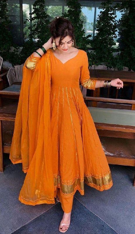 Designer Printed Georgette Anarkali Salwar Suit M Full Sleeves in